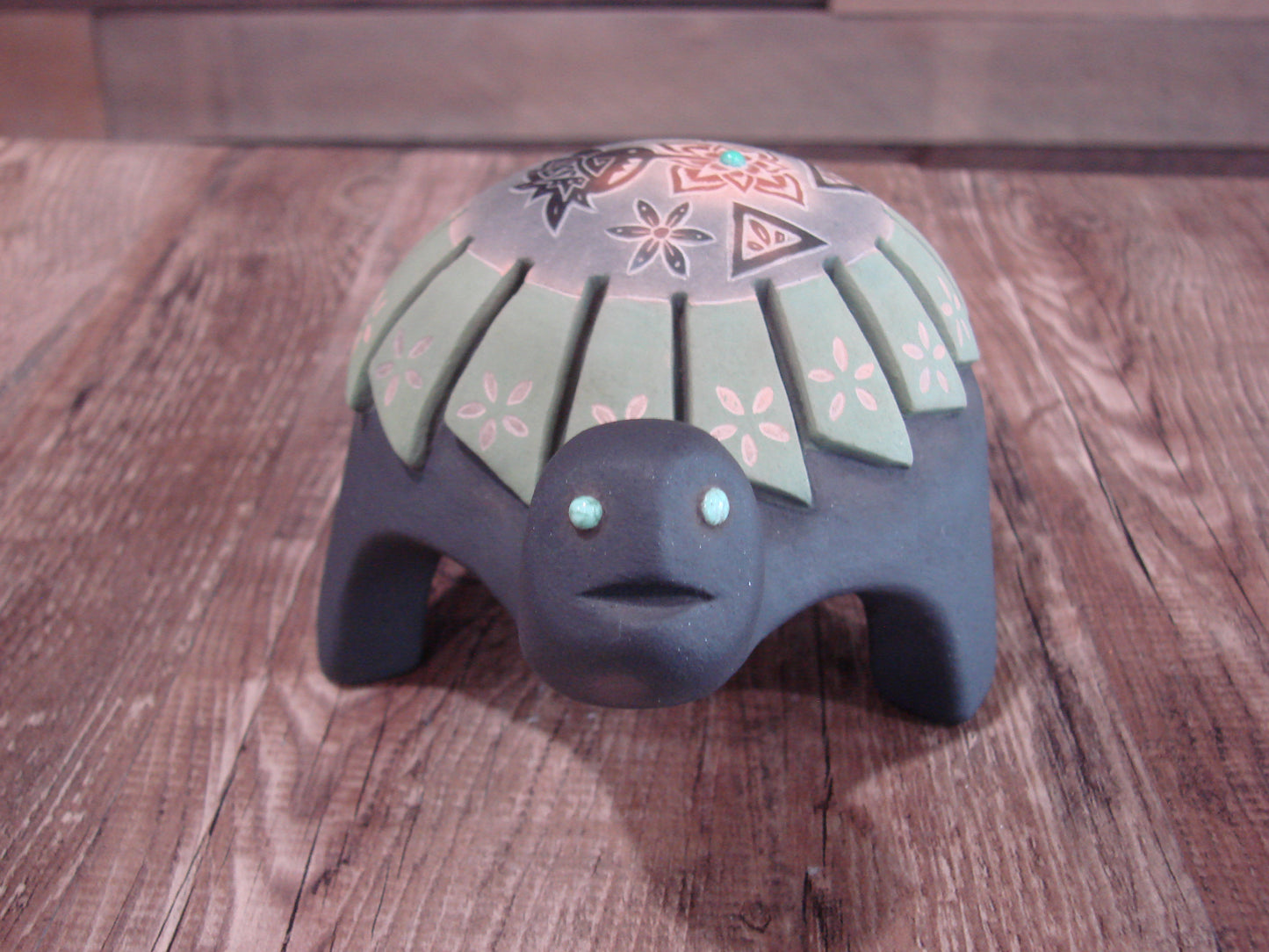 Native American Santa Clara Hand Made Clay Turtle Pottery by Melony