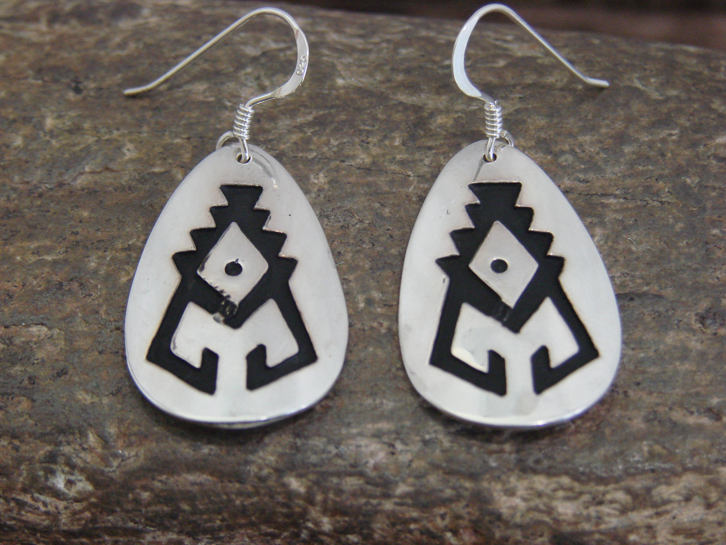Native American Sterling Silver Petroglyph Dangle Earrings - Singer