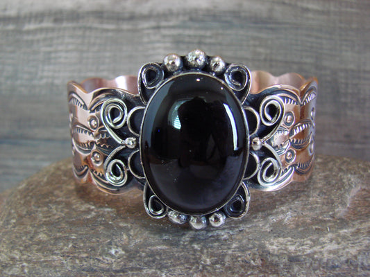 Navajo Indian Copper & Onyx Bracelet by Cleveland