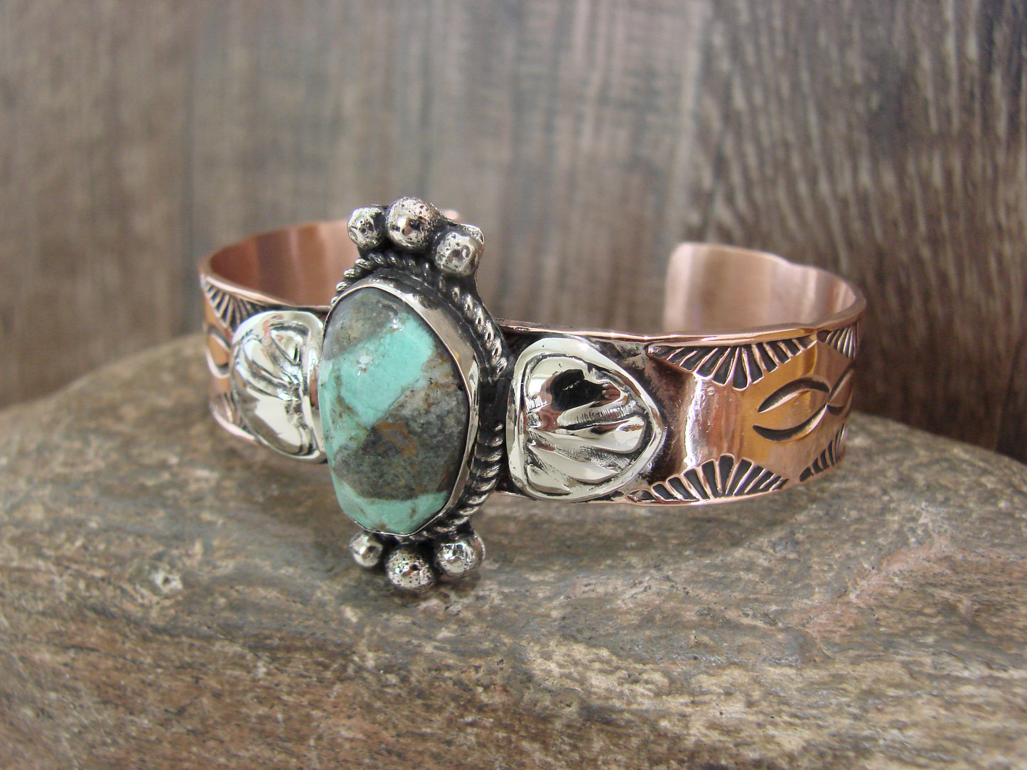 Native American Copper & Turquoise Bracelet by Cleveland