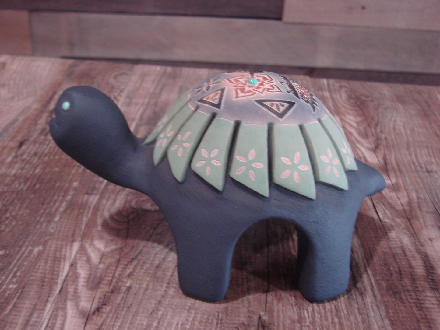 Native American Santa Clara Hand Made Clay Turtle Pottery by Melony