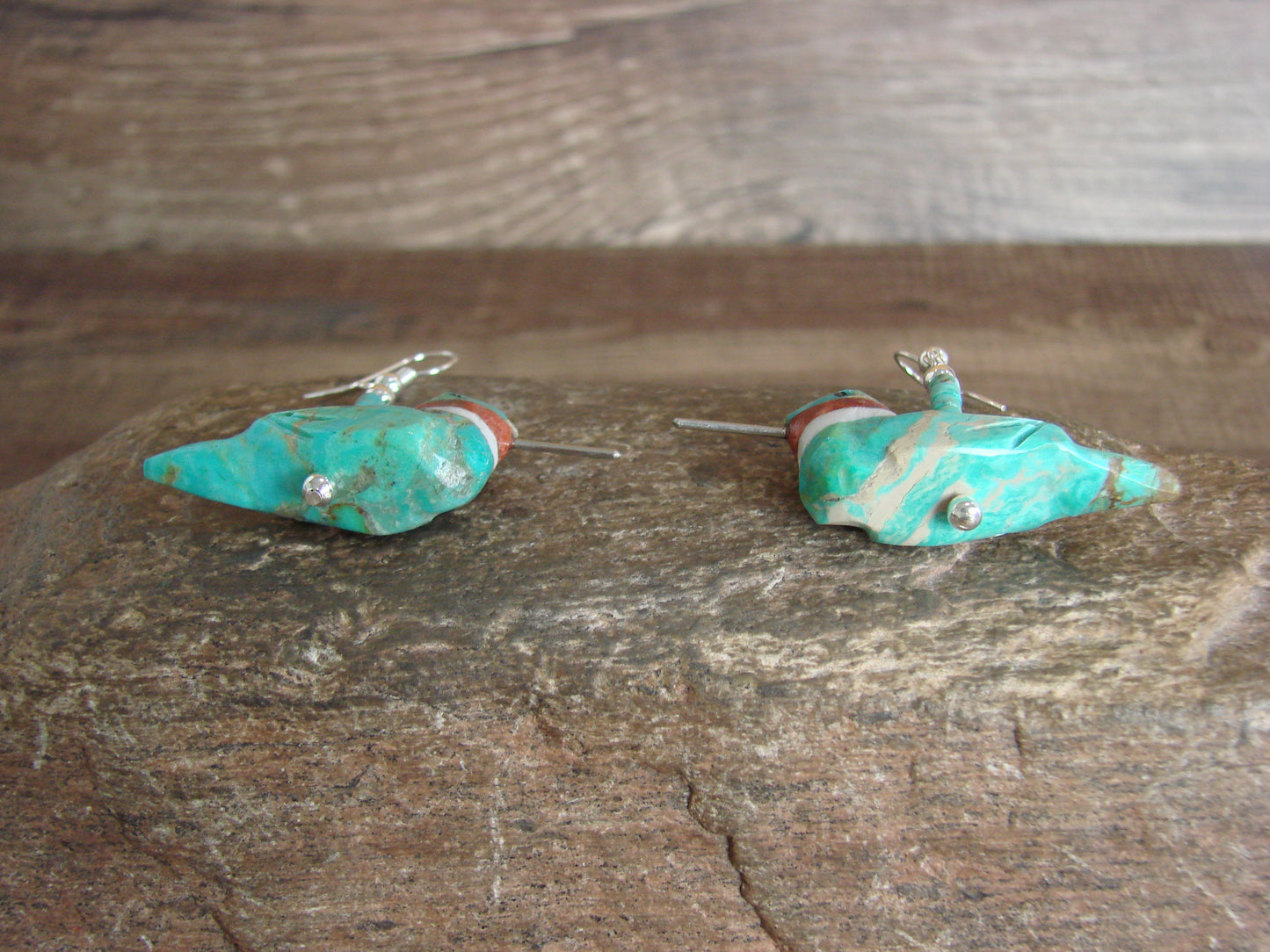 Hand Carved Turquoise Hummingbird Fetish Earrings by Matt Mitchell