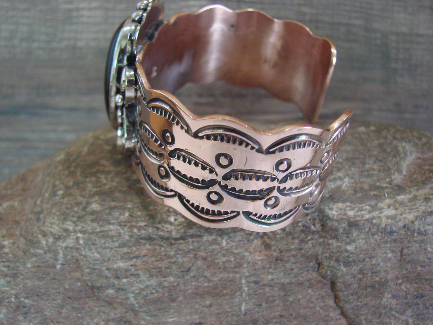 Navajo Indian Copper & Onyx Bracelet by Cleveland