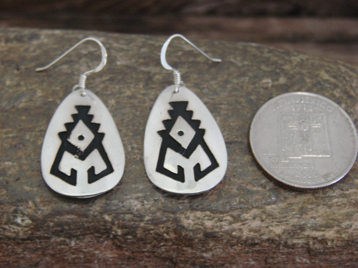 Native American Sterling Silver Petroglyph Dangle Earrings - Singer