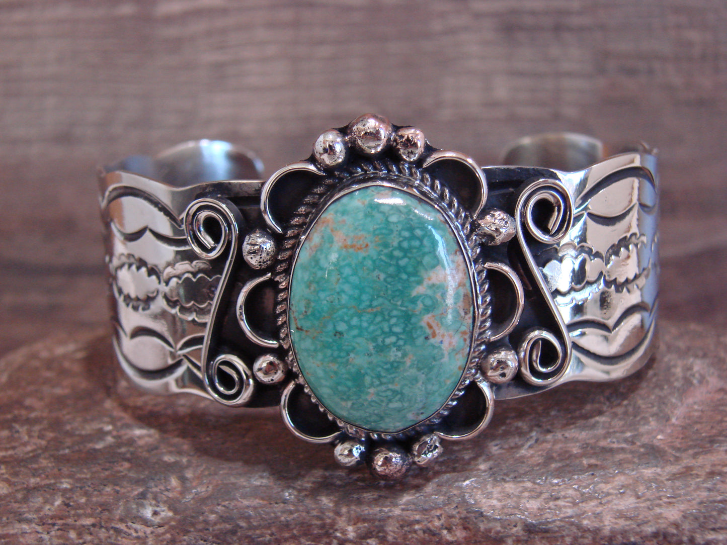 Native American Nickel Silver & Turquoise Bracelet by Cleveland