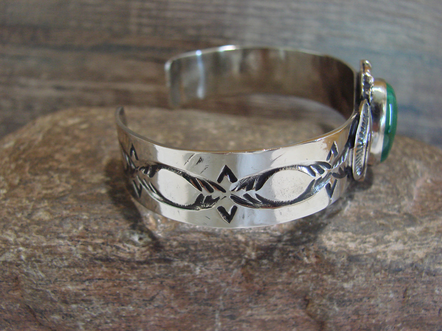 Navajo Indian Nickel Silver & Gaspeite Bracelet by Cleveland