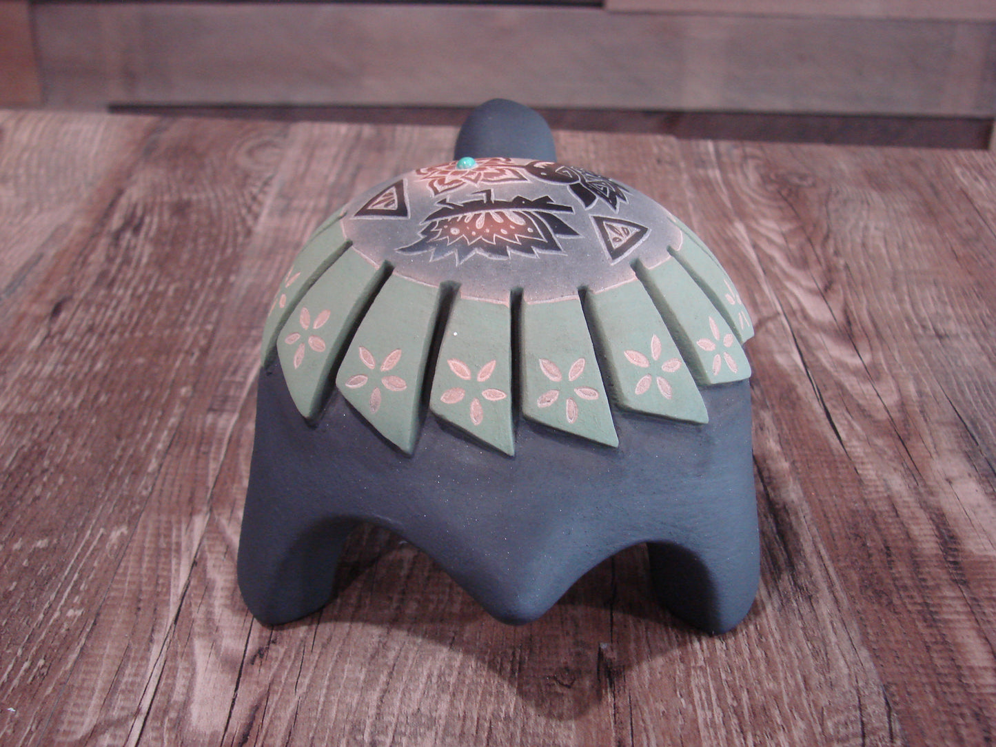 Native American Santa Clara Hand Made Clay Turtle Pottery by Melony
