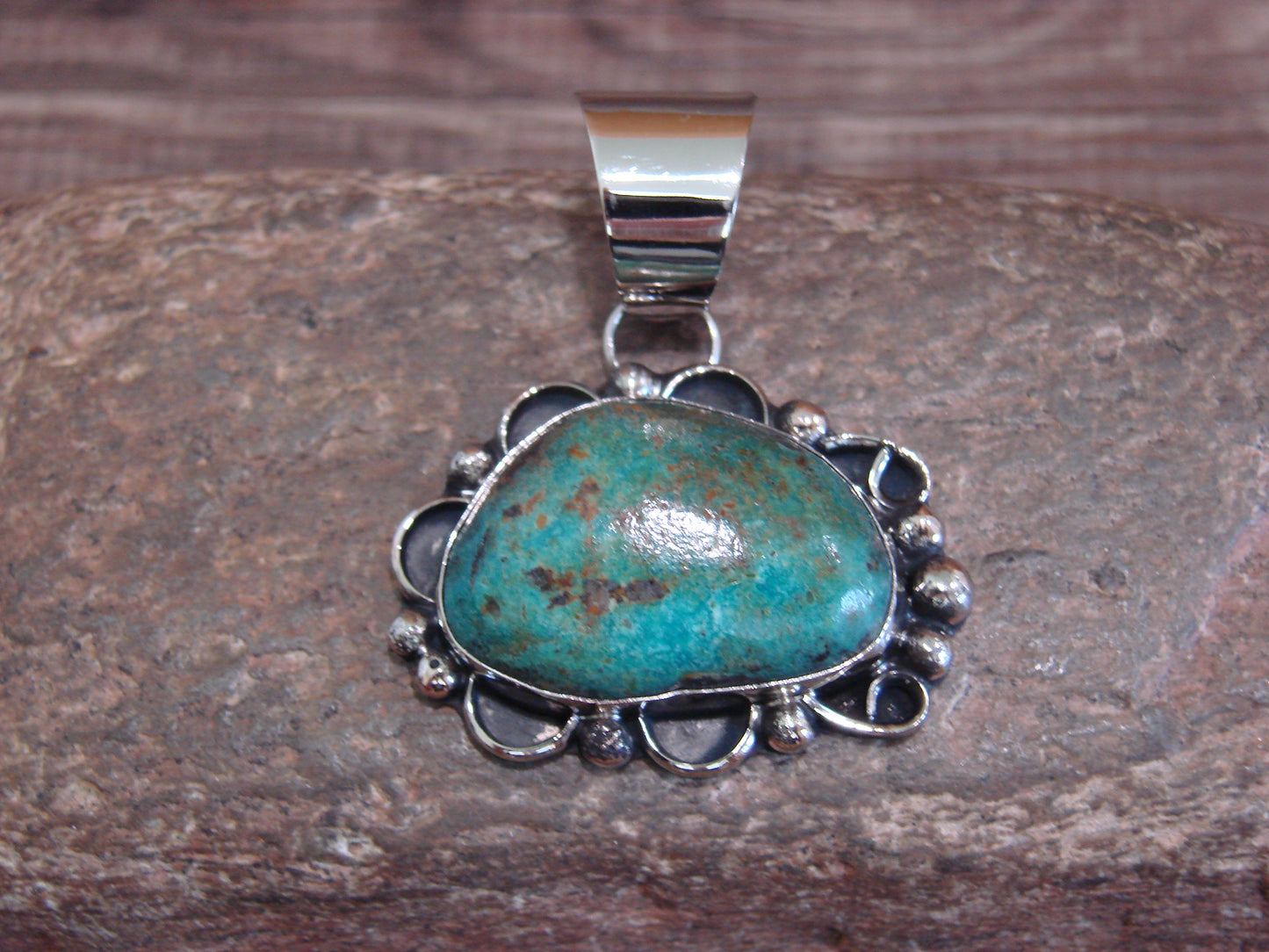 Native American Navajo Nickel Silver & Turquoise Pendant - Cleveland