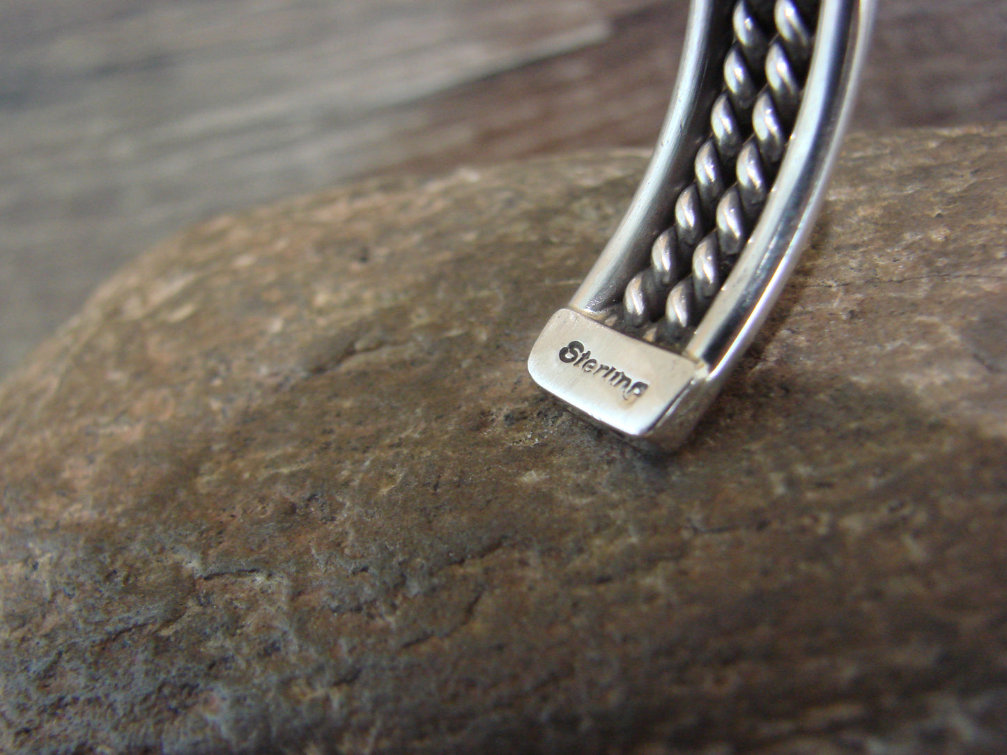 Native American Navajo Indian 3/8" Twisted Sterling Silver Bracelet by Tahe