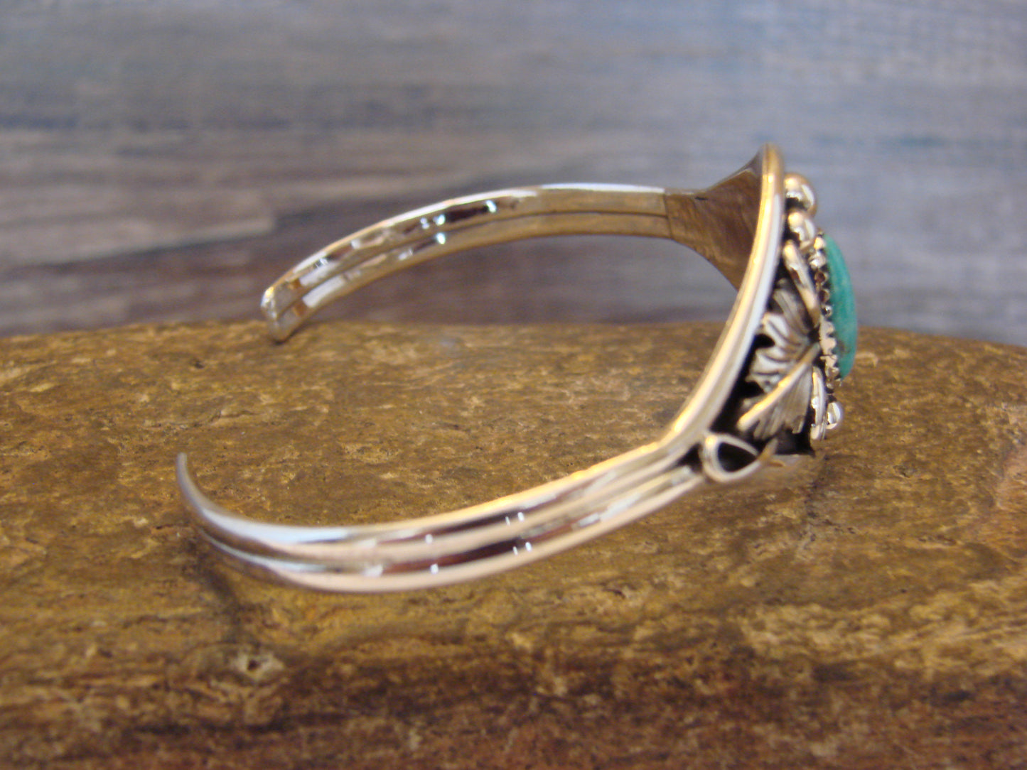 Small Native American Sterling Silver & Turquoise Feather Bracelet Yazzie