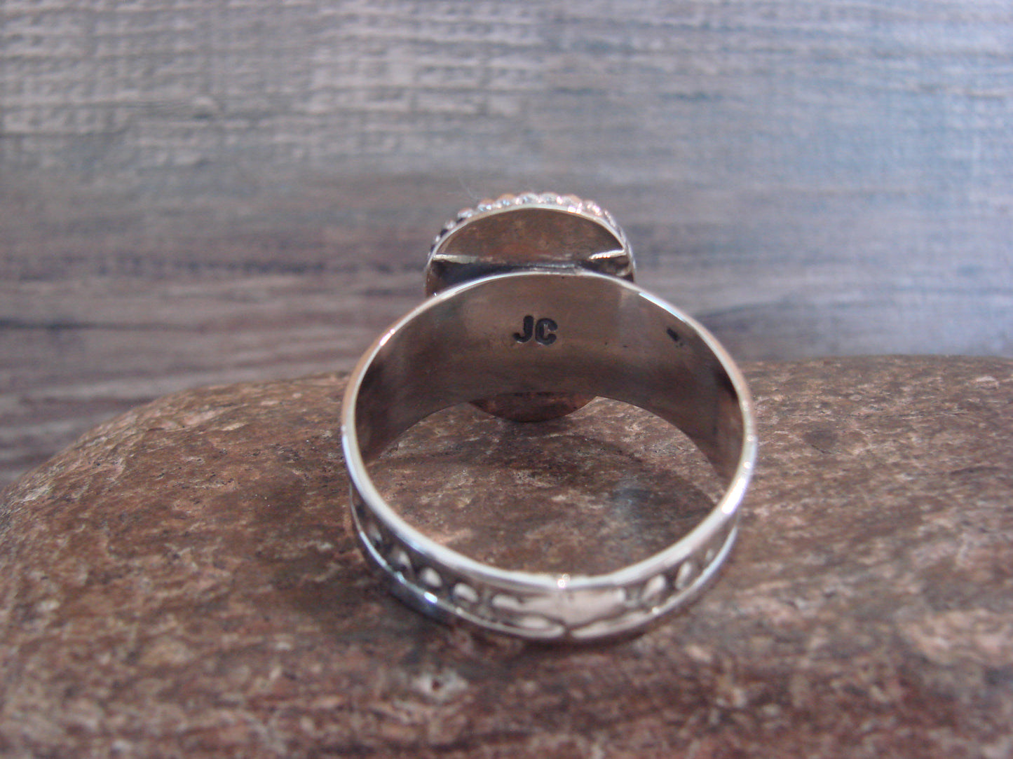 Native American Nickel Silver & Turquoise Scarf Ring by Cleveland