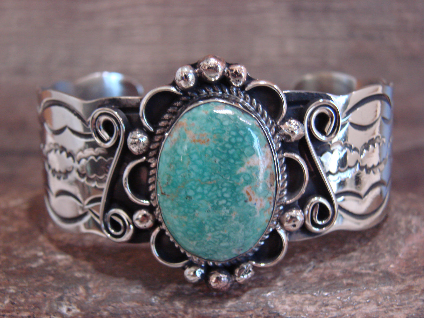 Native American Nickel Silver & Turquoise Bracelet by Cleveland