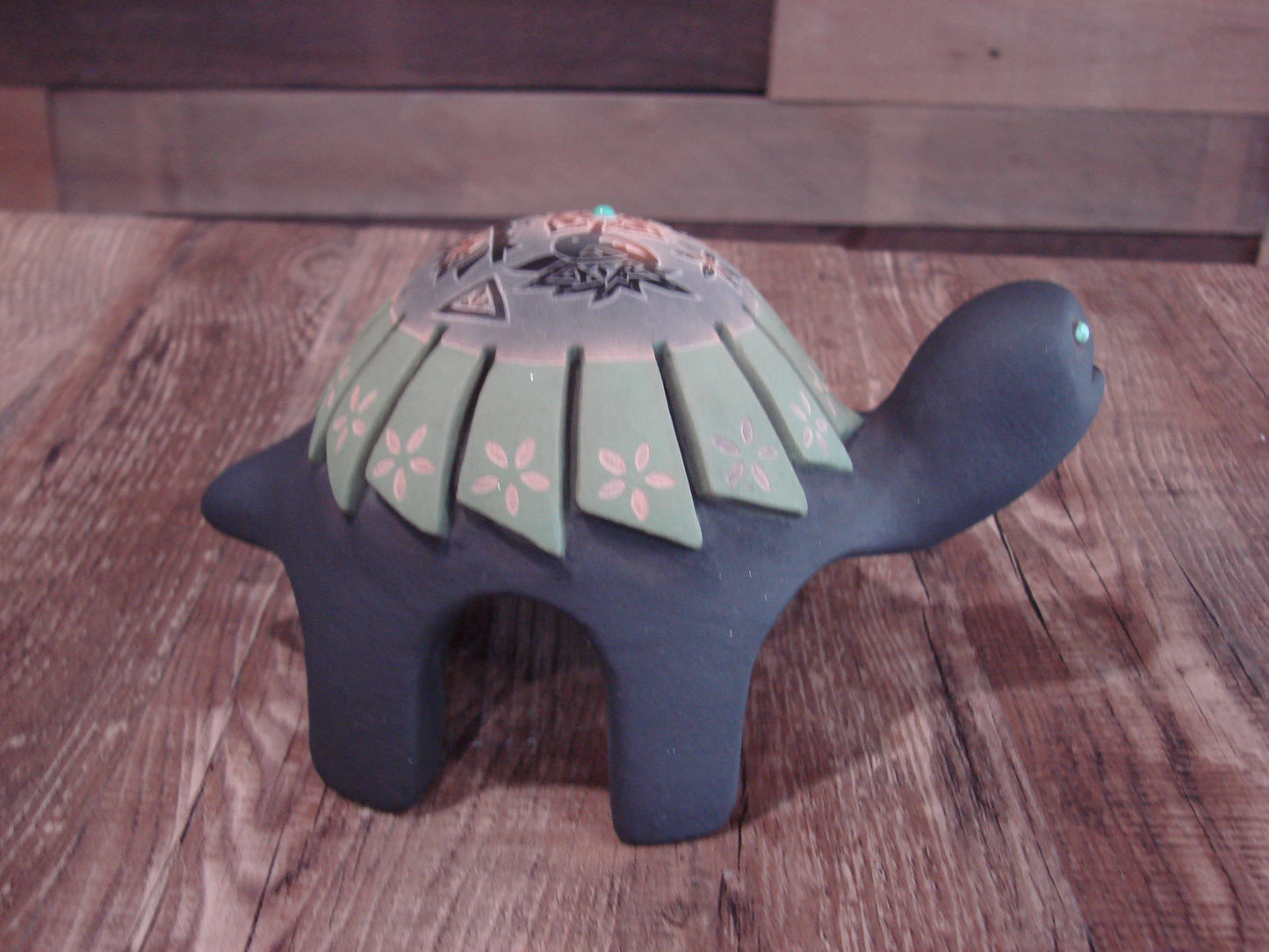 Native American Santa Clara Hand Made Clay Turtle Pottery by Melony