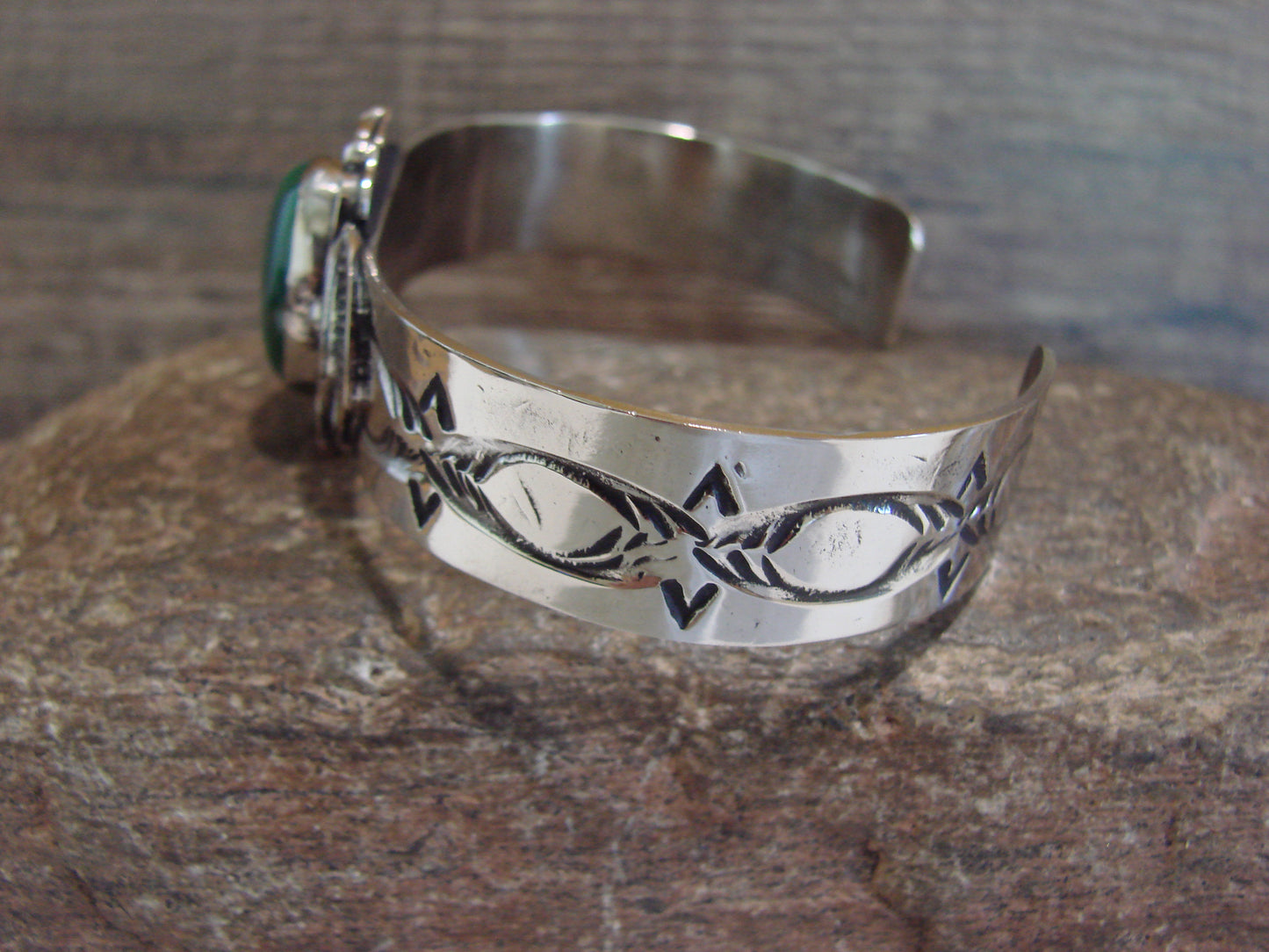 Navajo Indian Nickel Silver & Gaspeite Bracelet by Cleveland