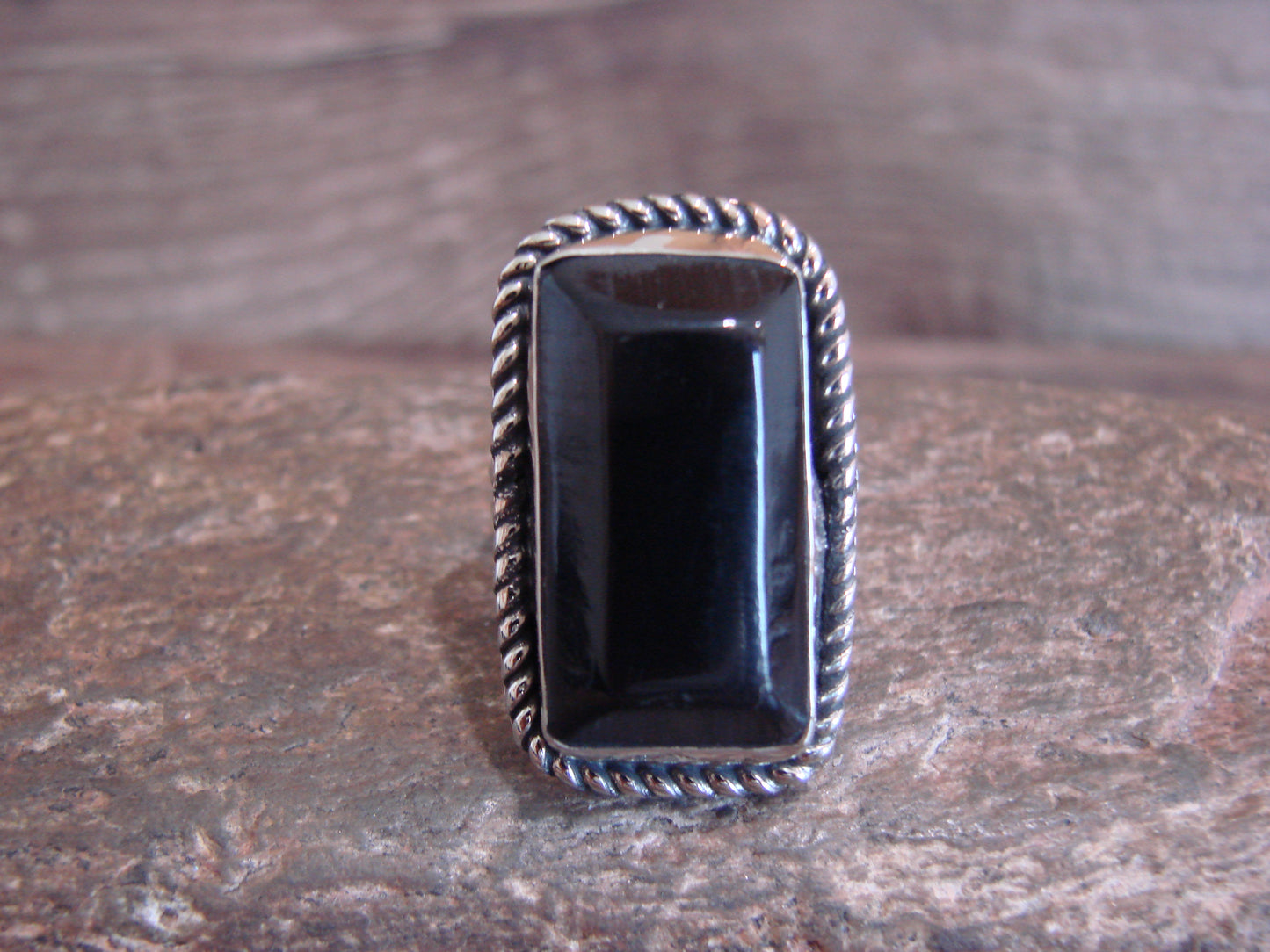 Native American Nickel Silver & Onyx Ring Size 7 - Cleveland