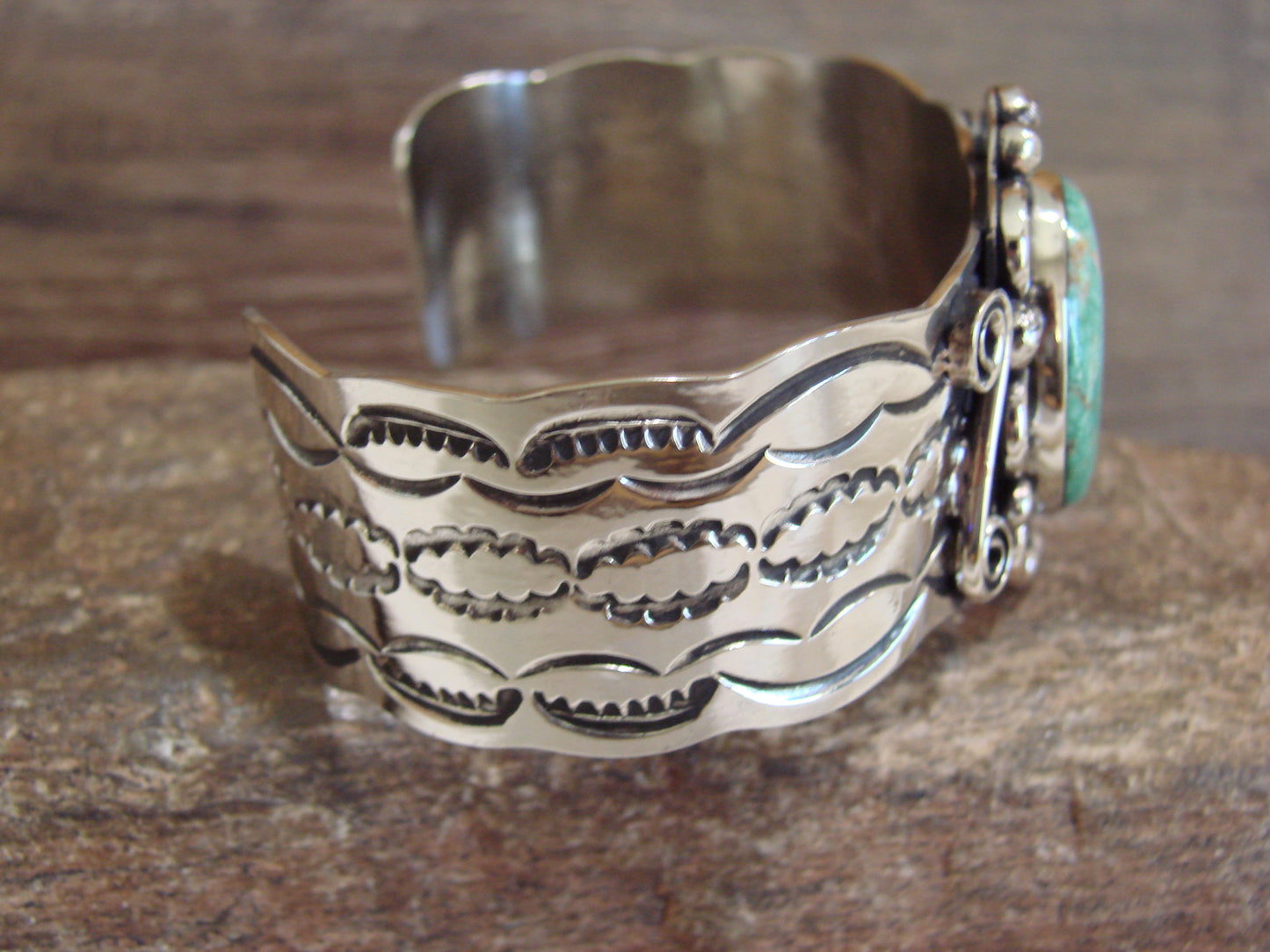 Native American Nickel Silver & Turquoise Bracelet by Cleveland