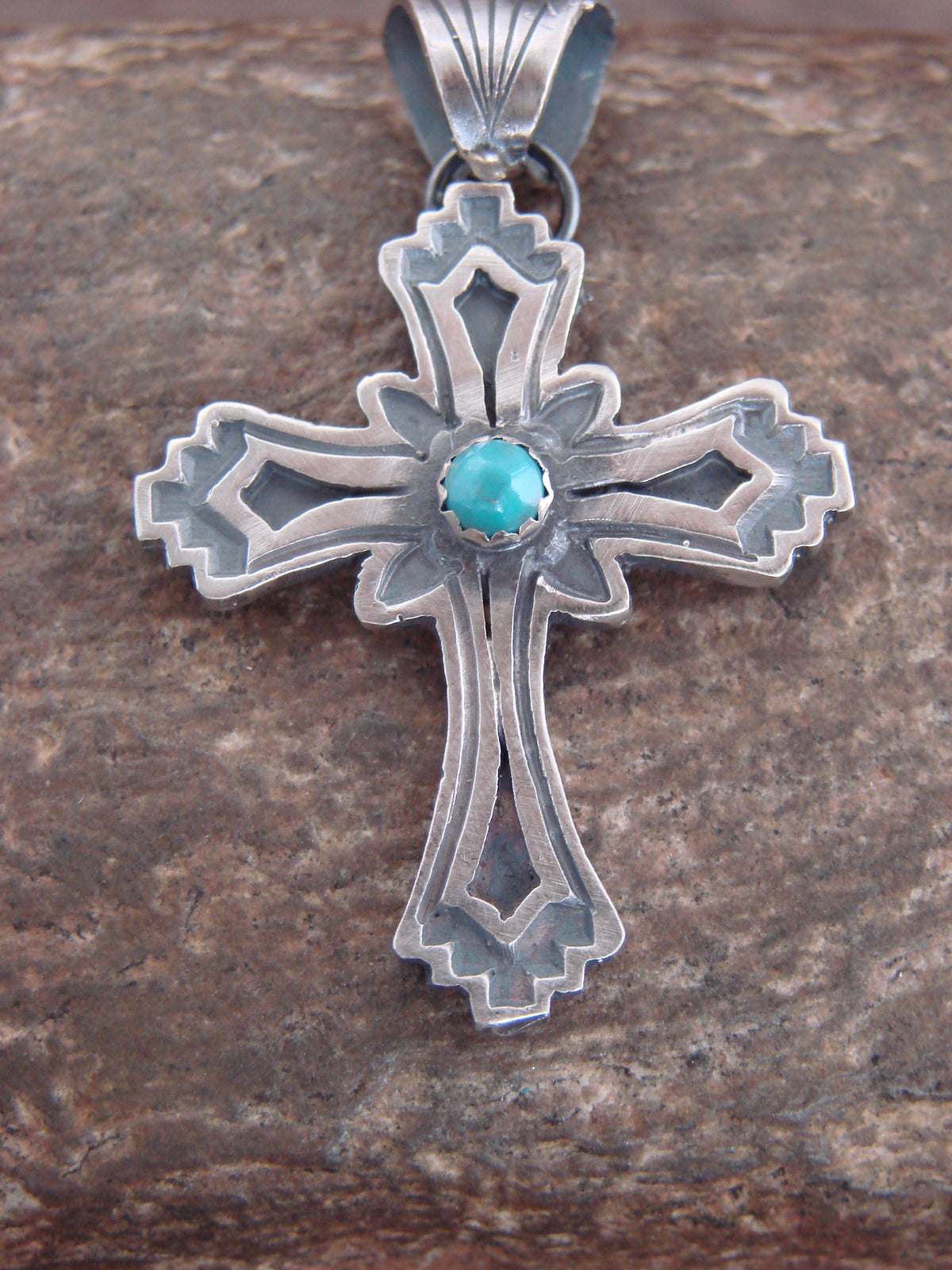 Native American Sterling Silver & Turquoise Cross Pendant - Martinez