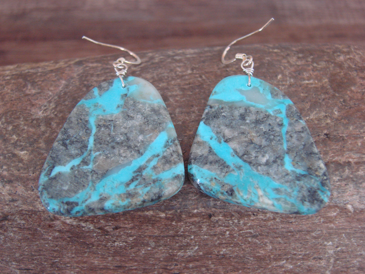 Native American Sterling Silver & Turquoise Slab Earrings - Garcia