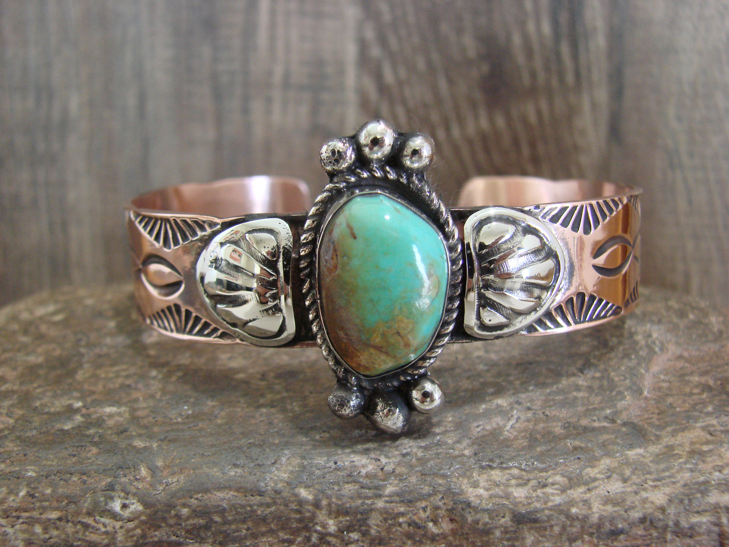 Native American Copper & Turquoise Bracelet by Cleveland