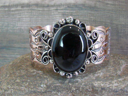 Navajo Indian Copper & Onyx Bracelet by Cleveland