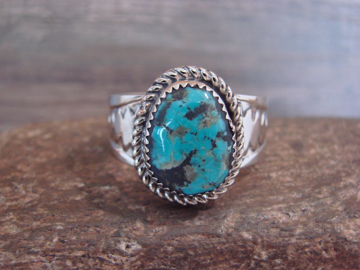 Native American Nickel Silver & Turquoise Scarf Ring by Cleveland