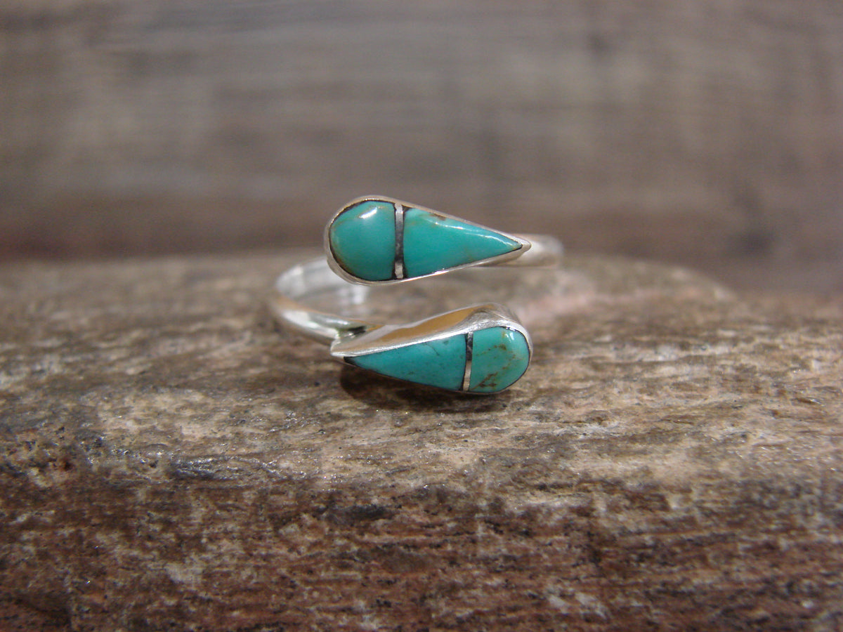 Native American Sterling Silver Turquoise Inlay Adjustable Ring - Nastacio