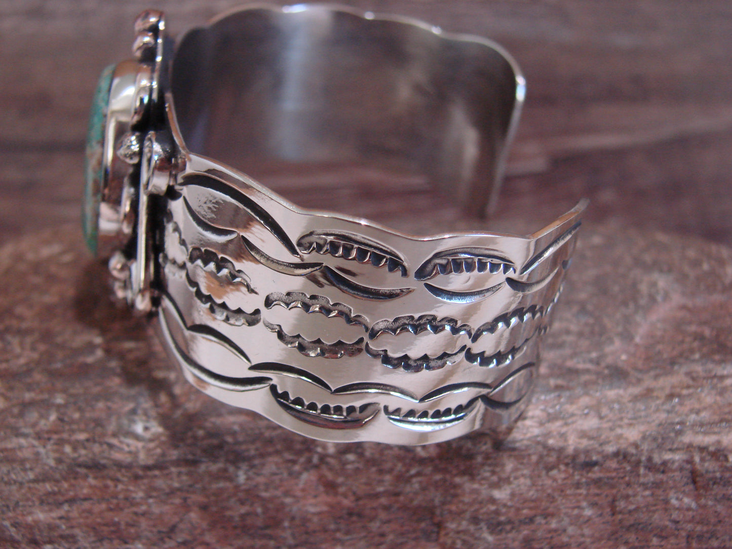Native American Nickel Silver & Turquoise Bracelet by Cleveland