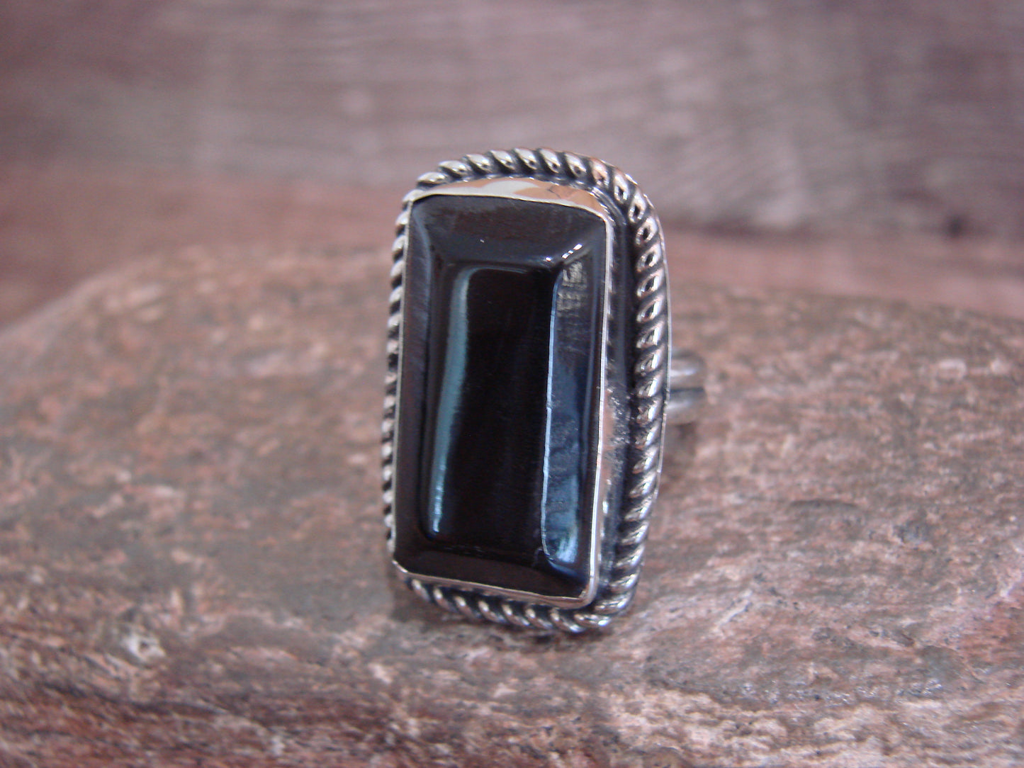 Native American Nickel Silver & Onyx Ring Size 7 - Cleveland