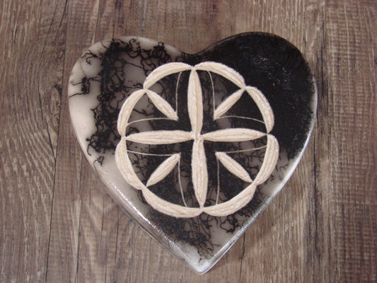 Native American Heart Pottery Horse Hair Jewelry Trinket Box by Vail