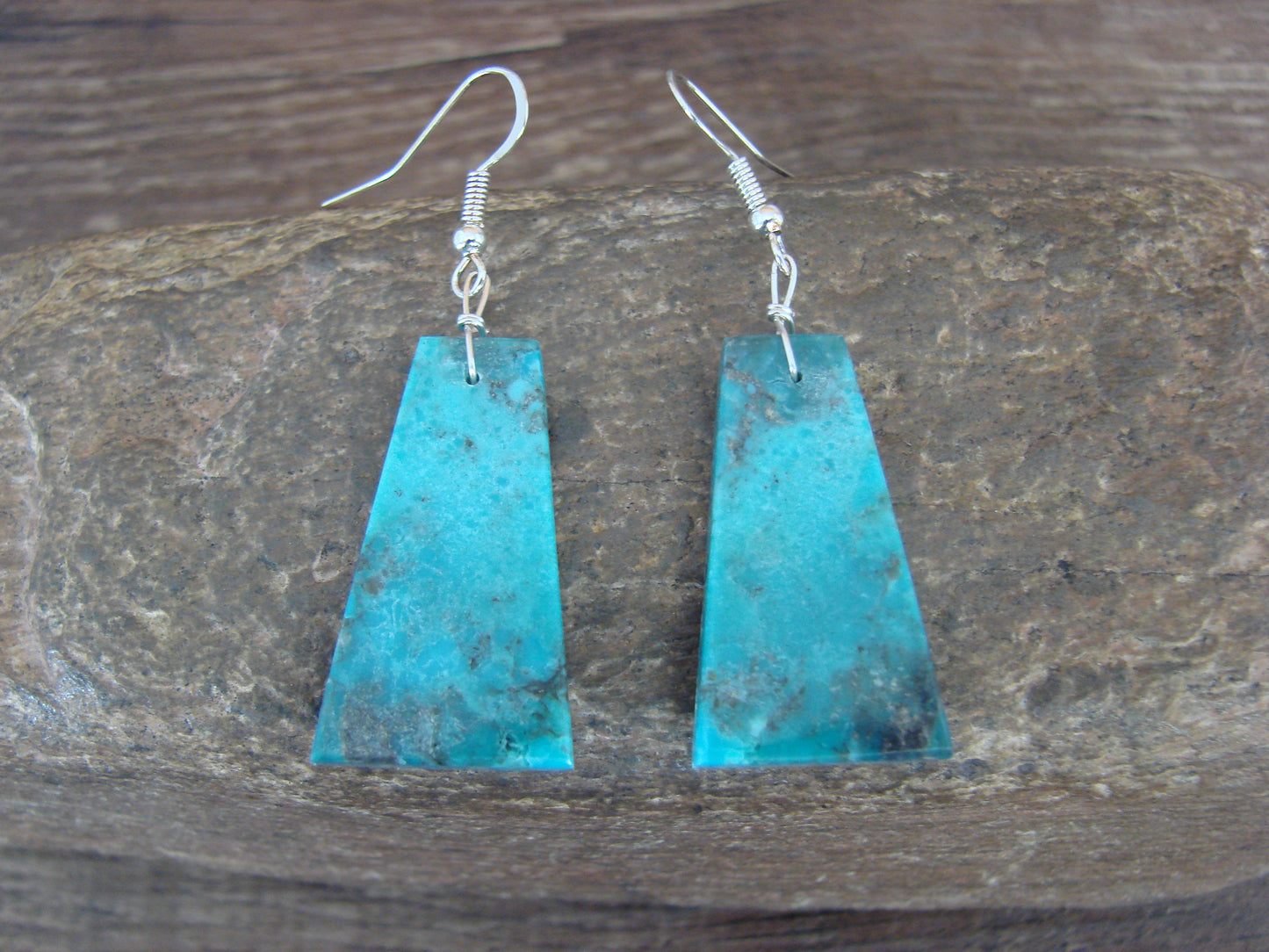 Native American Sterling Silver & Turquoise Slab Earrings - Garcia
