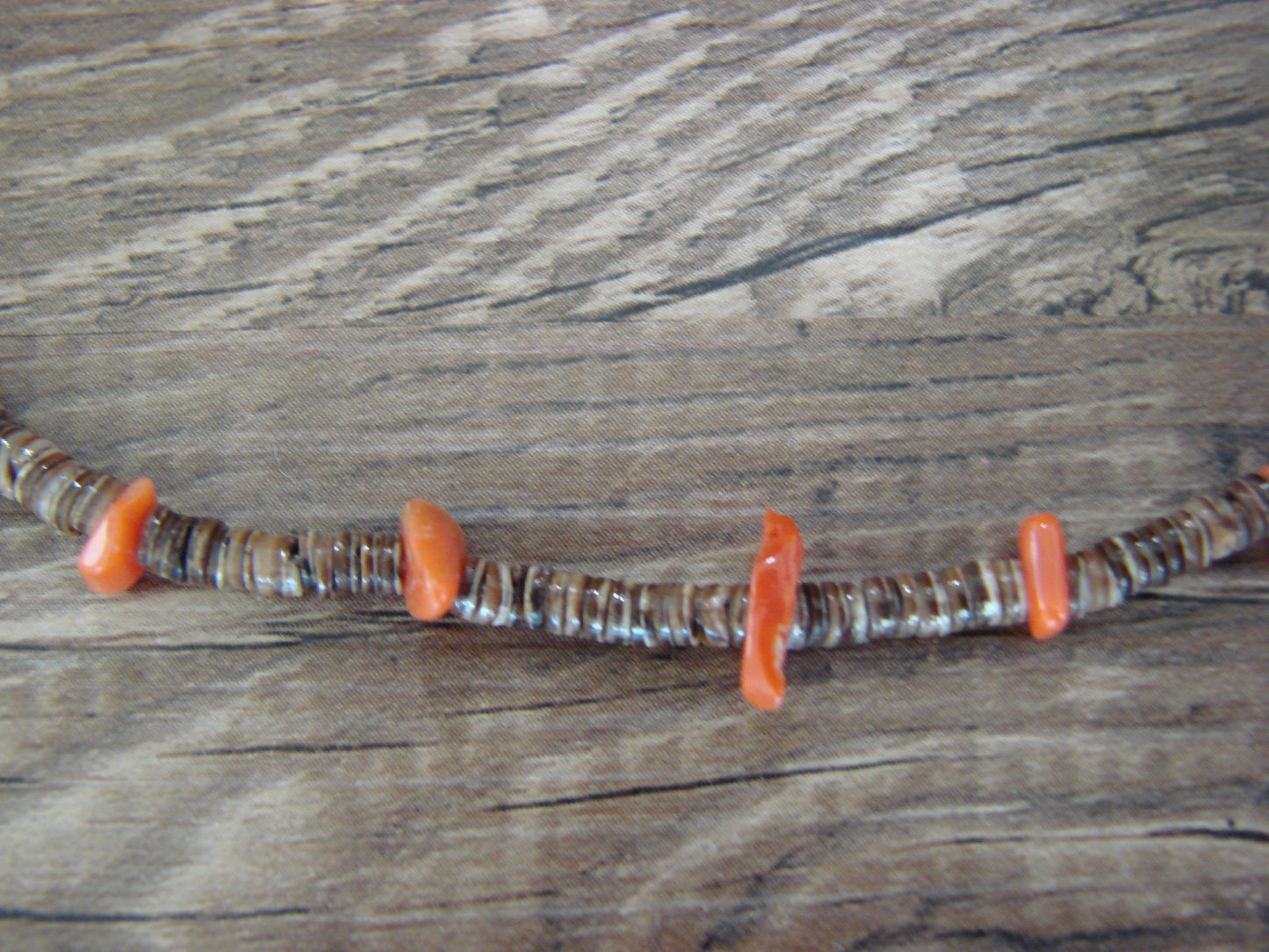 Native American 17" Santo Domingo Spiny Oyster Heishi Necklace - Calabaza