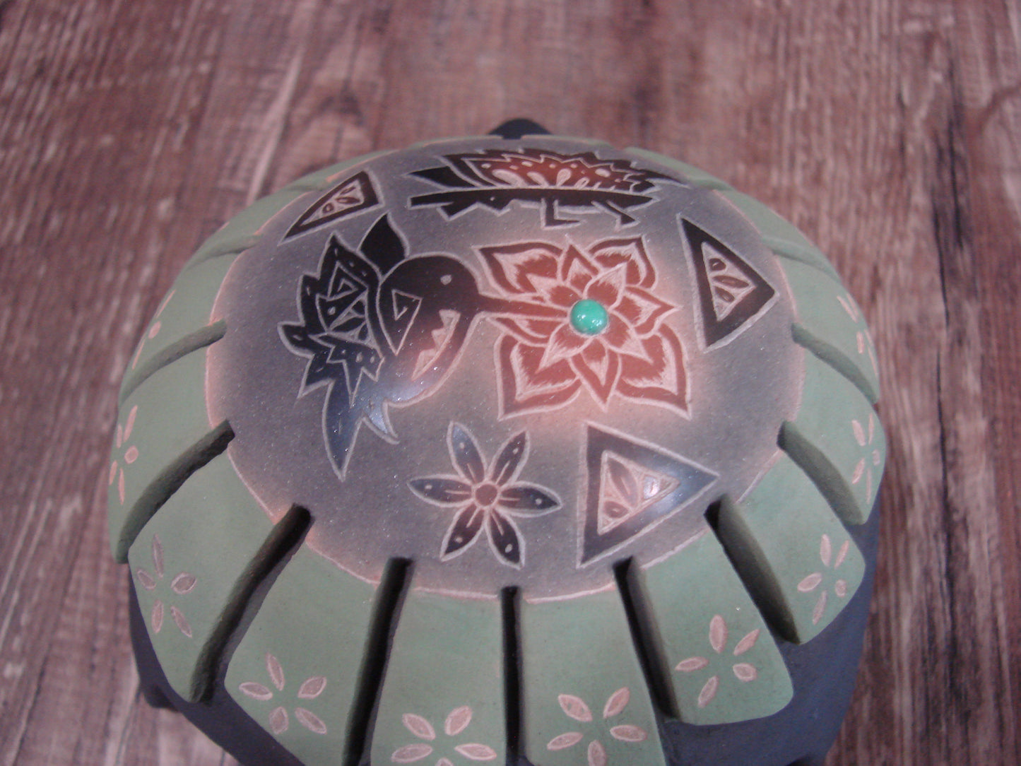 Native American Santa Clara Hand Made Clay Turtle Pottery by Melony