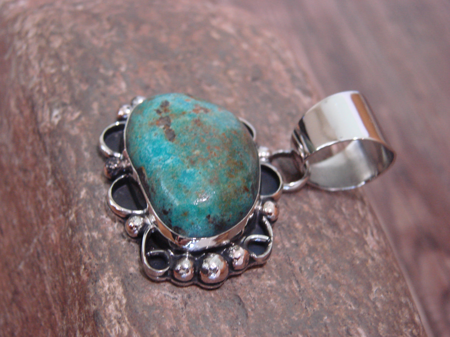 Native American Navajo Nickel Silver & Turquoise Pendant - Cleveland