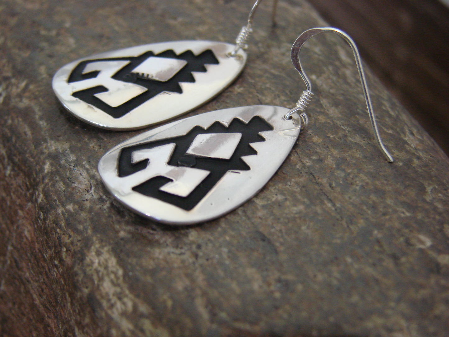 Native American Sterling Silver Petroglyph Dangle Earrings - Singer