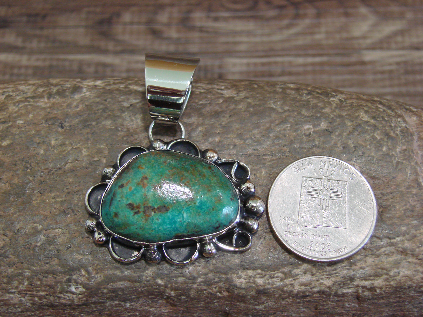 Native American Navajo Nickel Silver & Turquoise Pendant - Cleveland