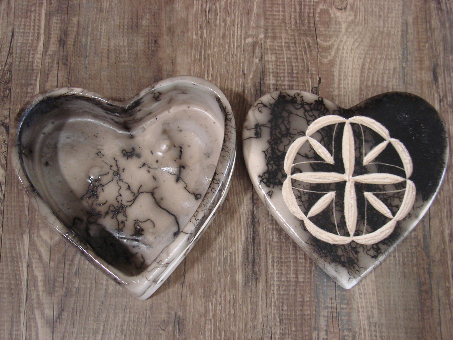Native American Heart Pottery Horse Hair Jewelry Trinket Box by Vail
