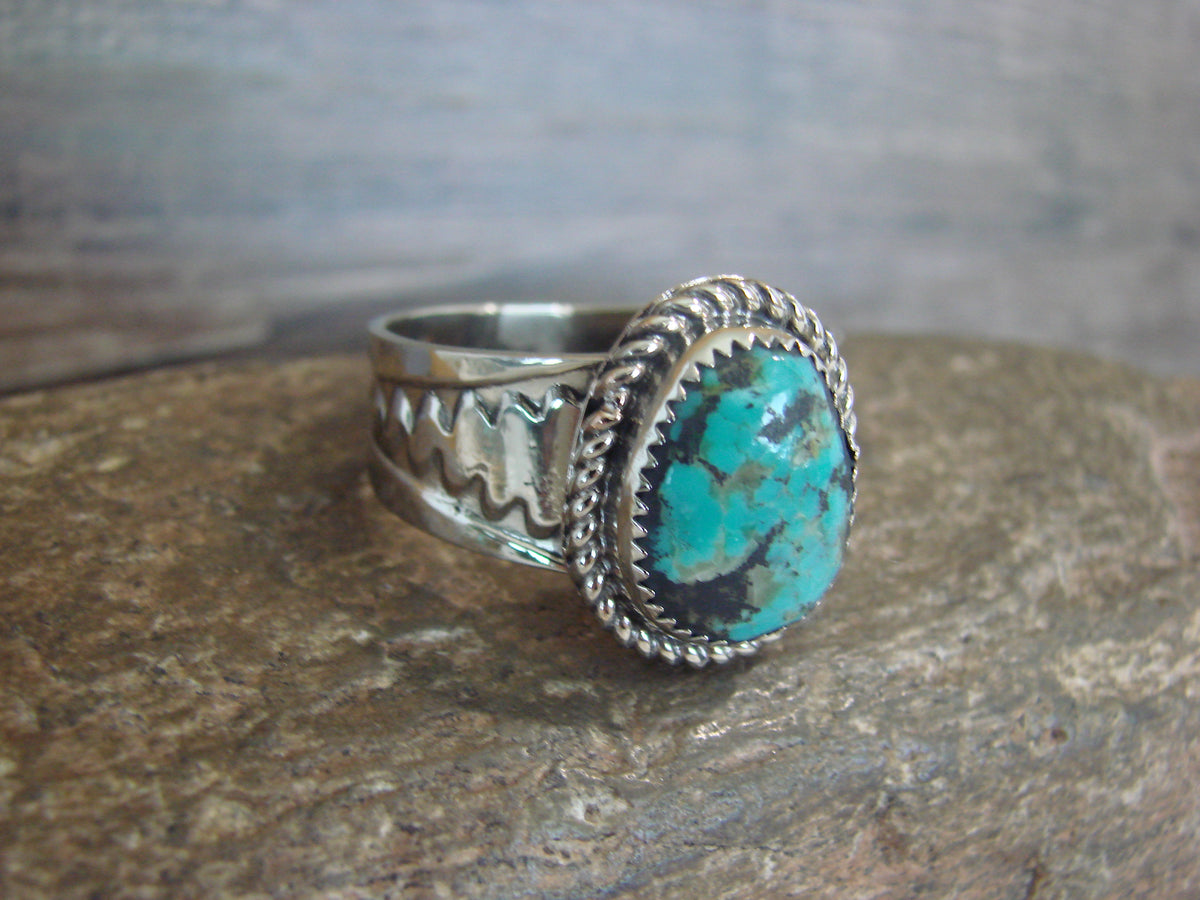 Native American Nickel Silver & Turquoise Scarf Ring by Cleveland