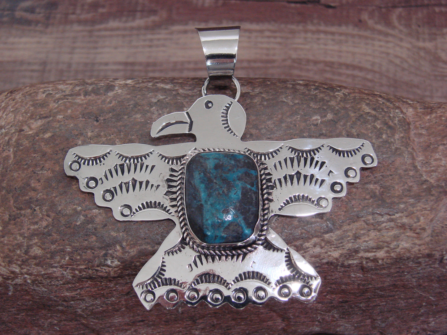 Native American Nickel Silver & Turquoise Eagle Pendant - Cleveland