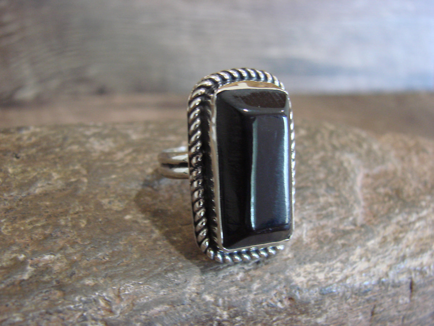 Native American Nickel Silver & Onyx Ring Size 7 - Cleveland