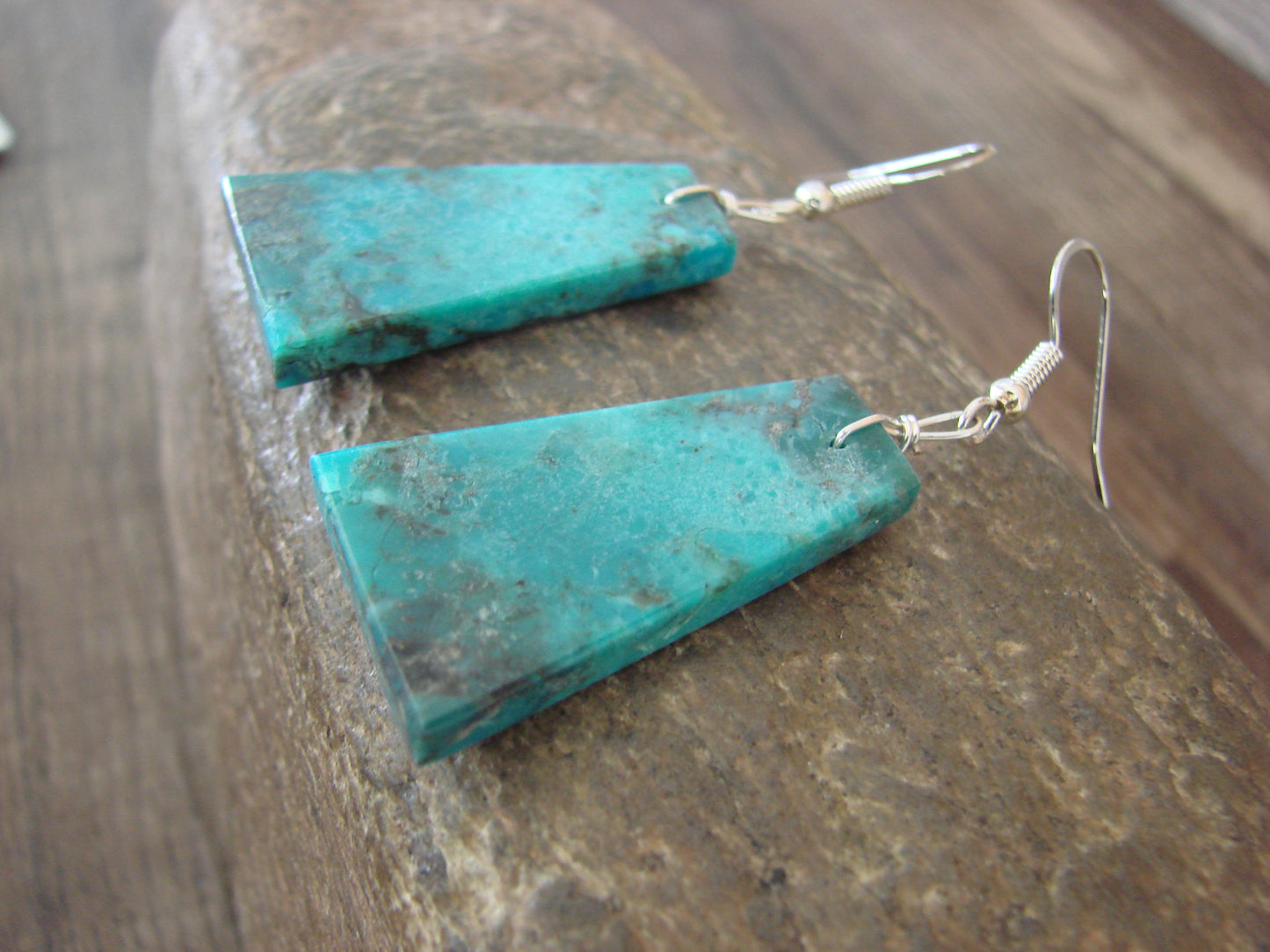 Native American Sterling Silver & Turquoise Slab Earrings - Garcia