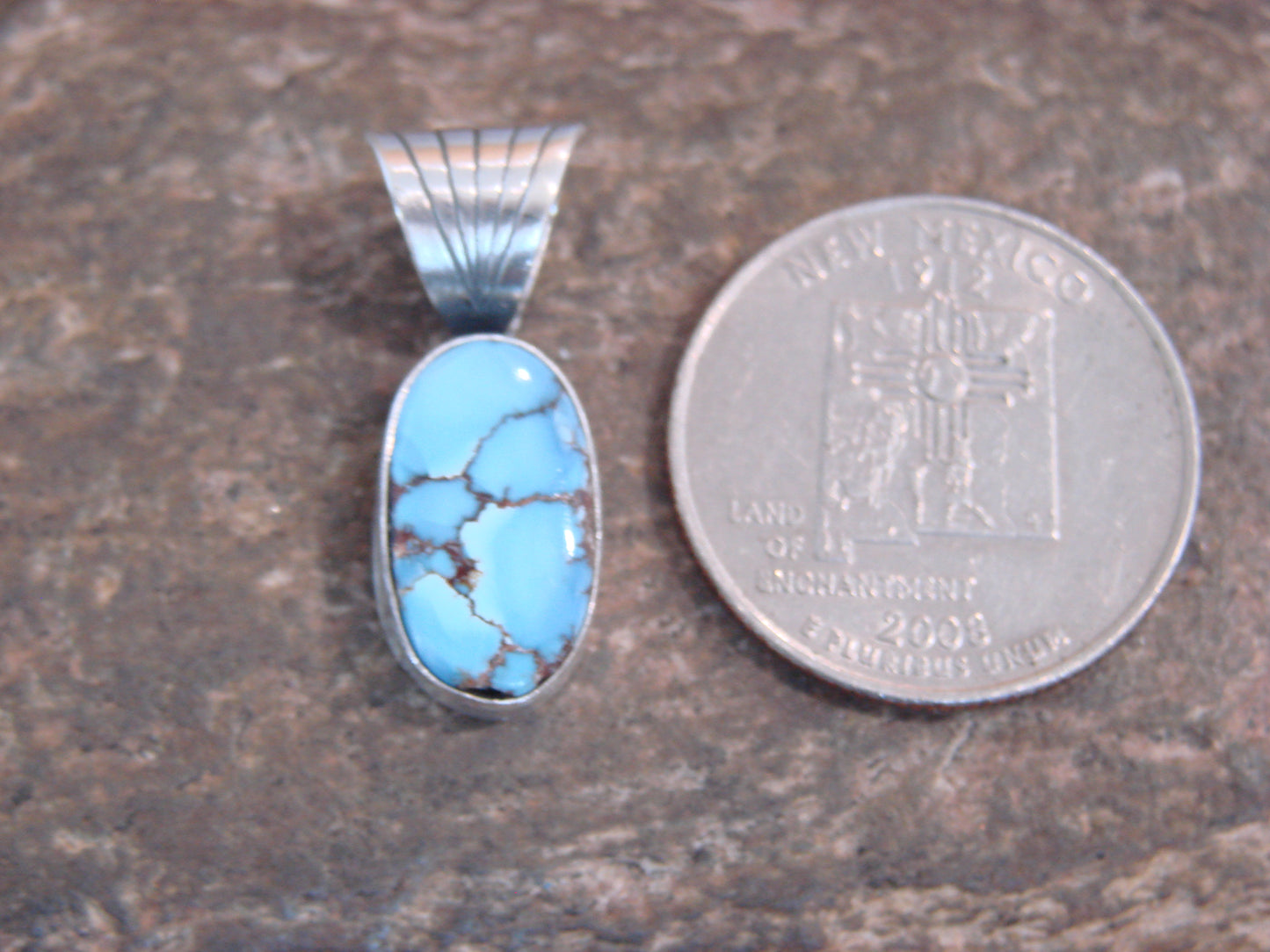Native American Sterling Silver & Kingman Turquoise Pendant by Yellowhair