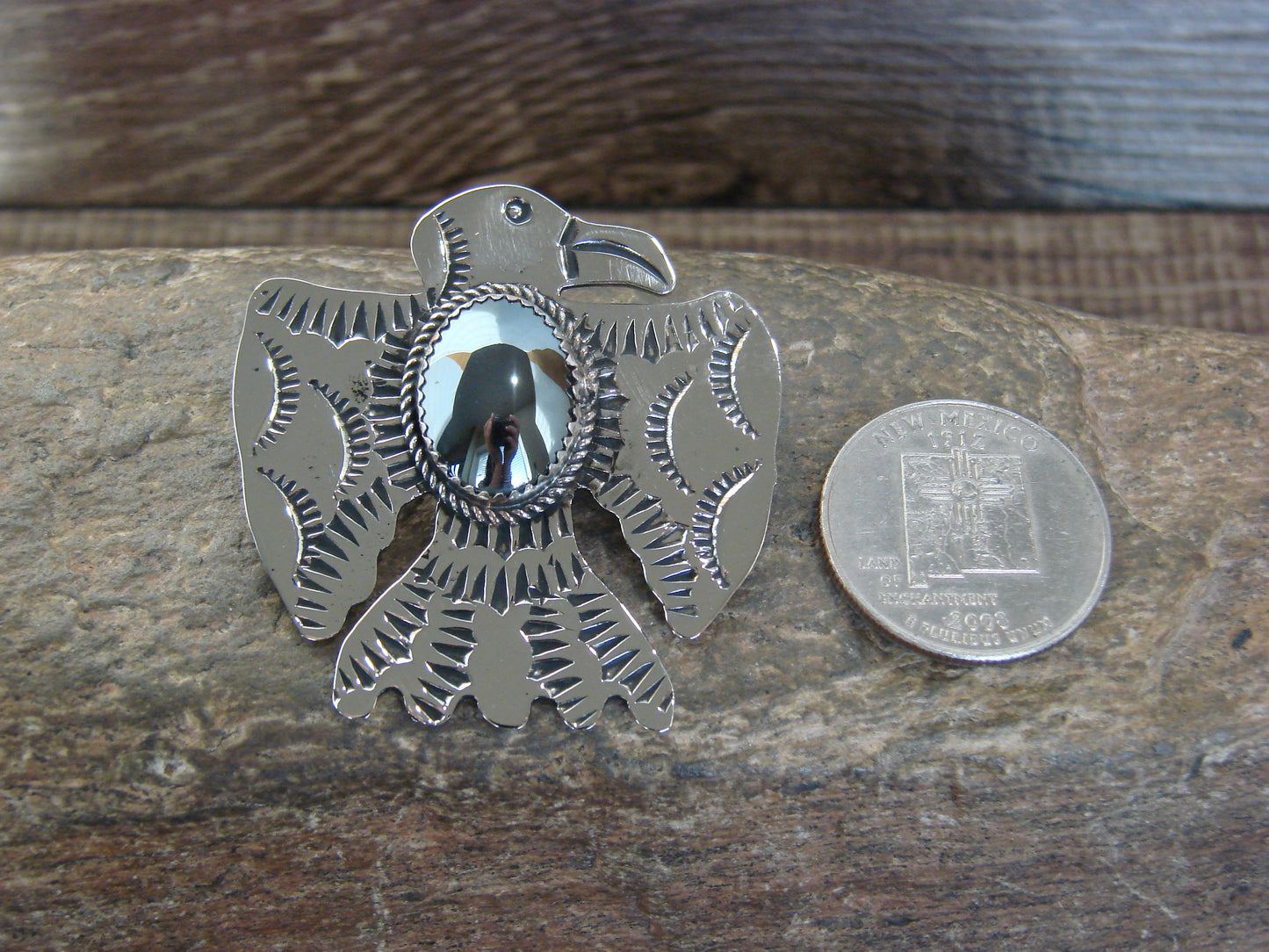 Native American Nickel Silver & Hematite Thunderbird Pendant - Cleveland