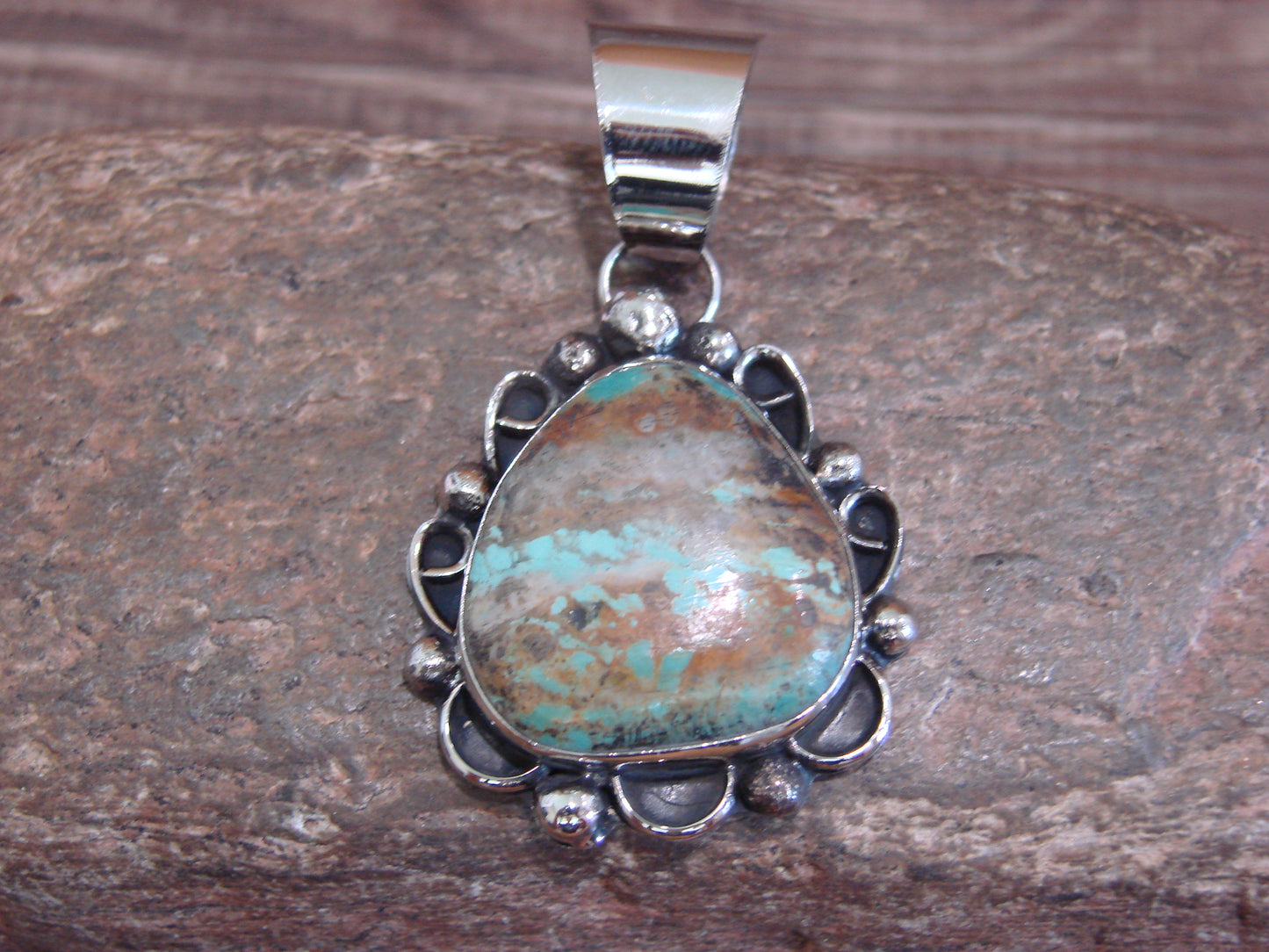 Native American Navajo Nickel Silver & Turquoise Pendant - Cleveland