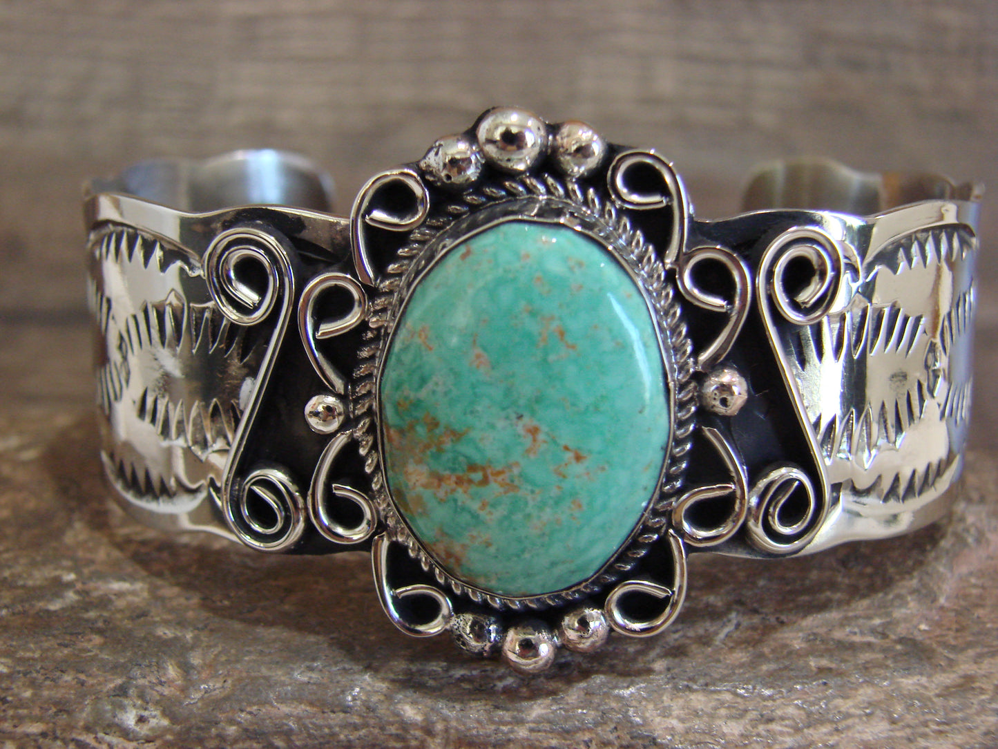 Native American Nickel Silver & Turquoise Bracelet by Cleveland