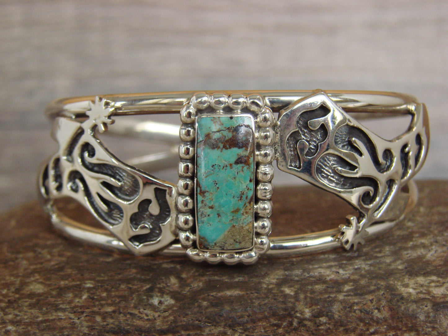 Native American Sterling Silver & Turquoise Cowgirl Boot Bracelet by Yazzie