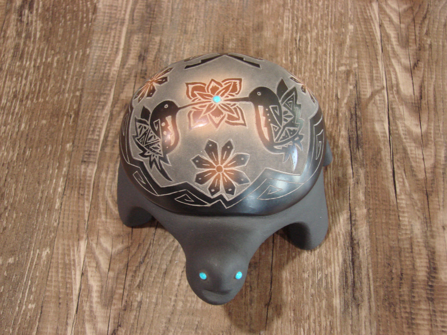 Native American Santa Clara Hand Made Clay Turtle Pottery by Melony