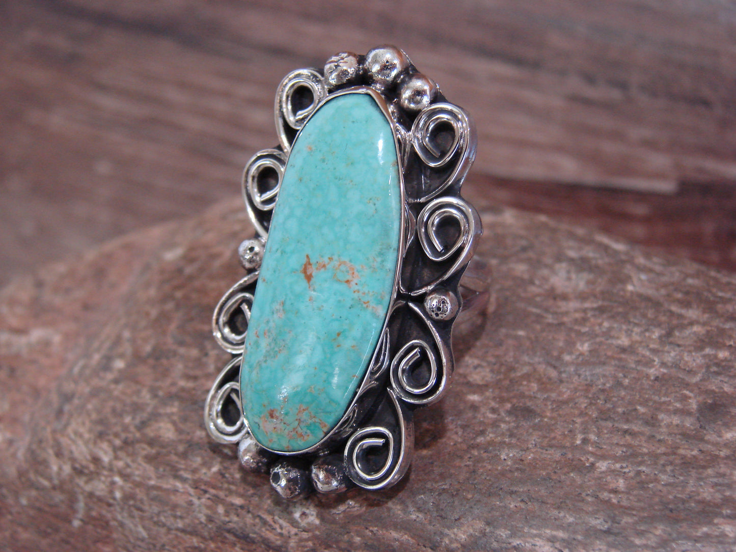 Native American Nickel Silver & Turquoise Ring by Cleveland - Size 10