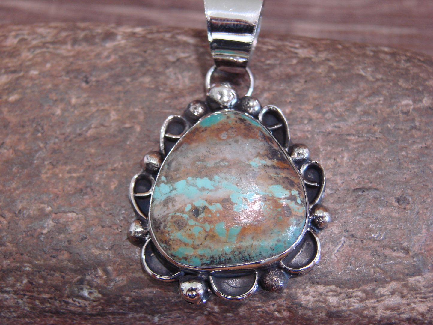 Native American Navajo Nickel Silver & Turquoise Pendant - Cleveland