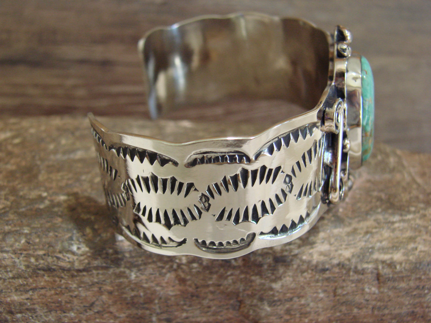 Native American Nickel Silver & Turquoise Bracelet by Cleveland