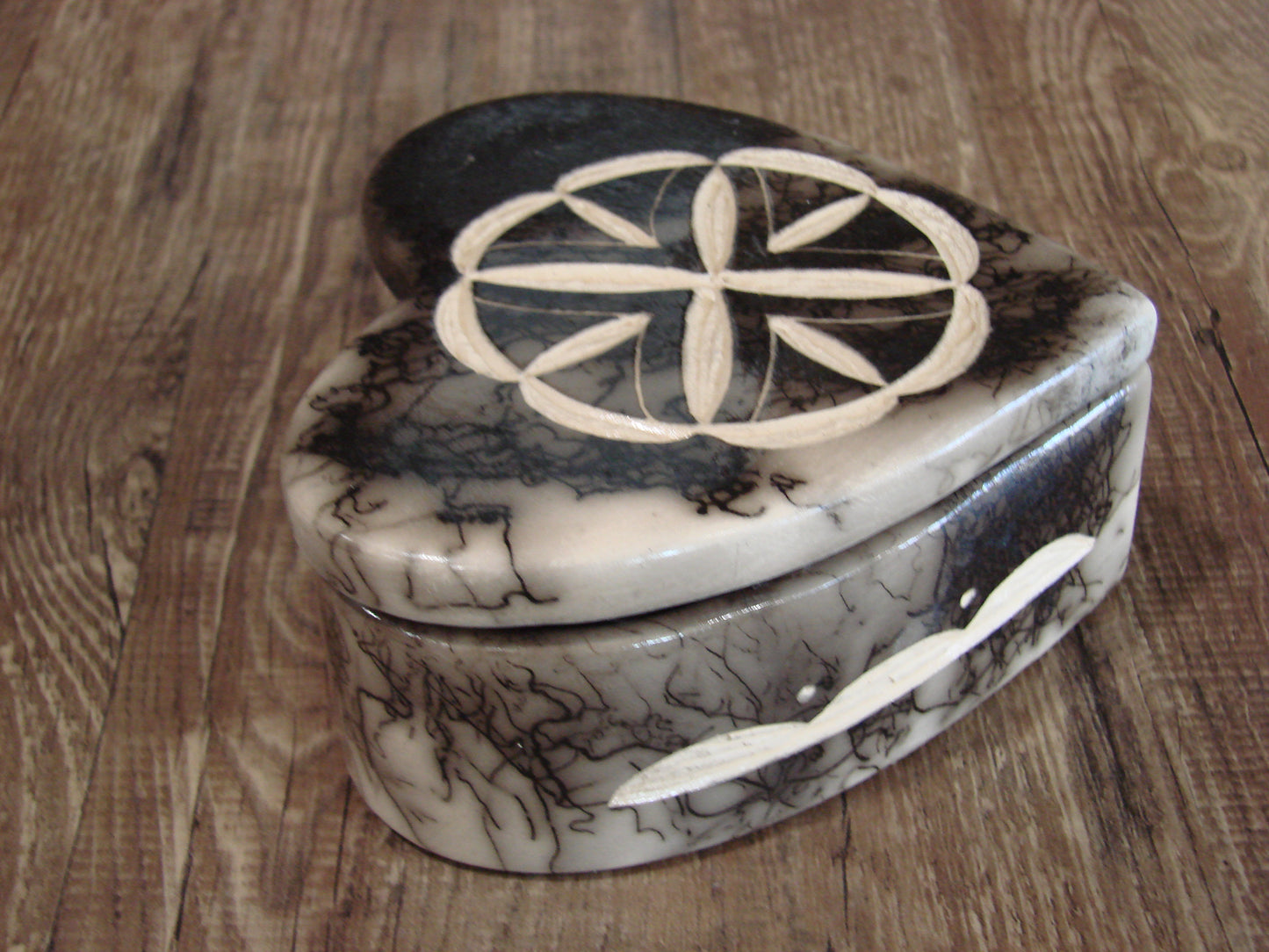 Native American Heart Pottery Horse Hair Jewelry Trinket Box by Vail